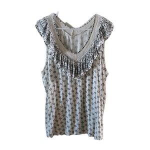 Boho Hippie Ruffle Lace Artsy Tank Blouse Sleeveless Sz XL Casual Weekend
